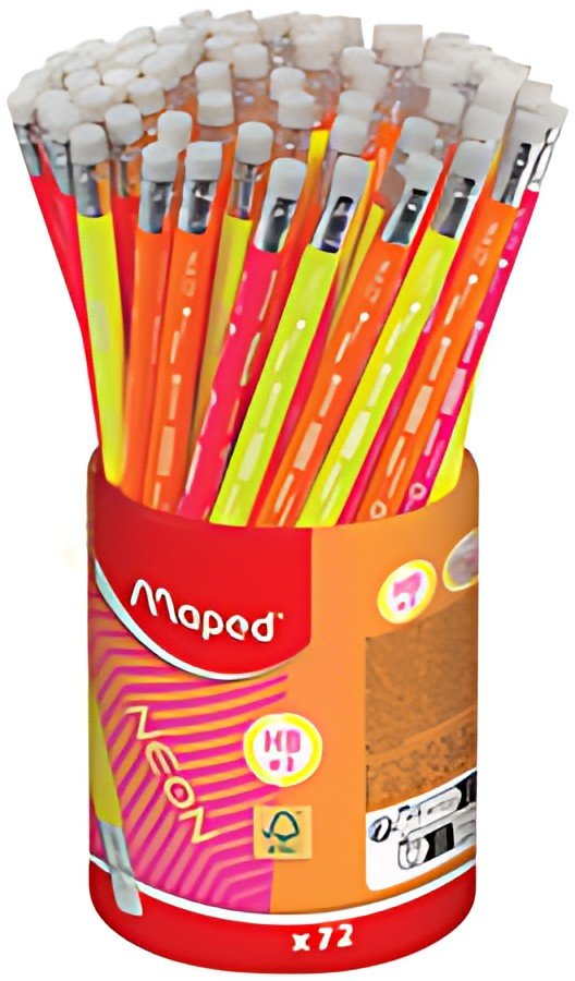 Maped Crayon à papier NEON, avec gomme, dureté: HB, pot 72