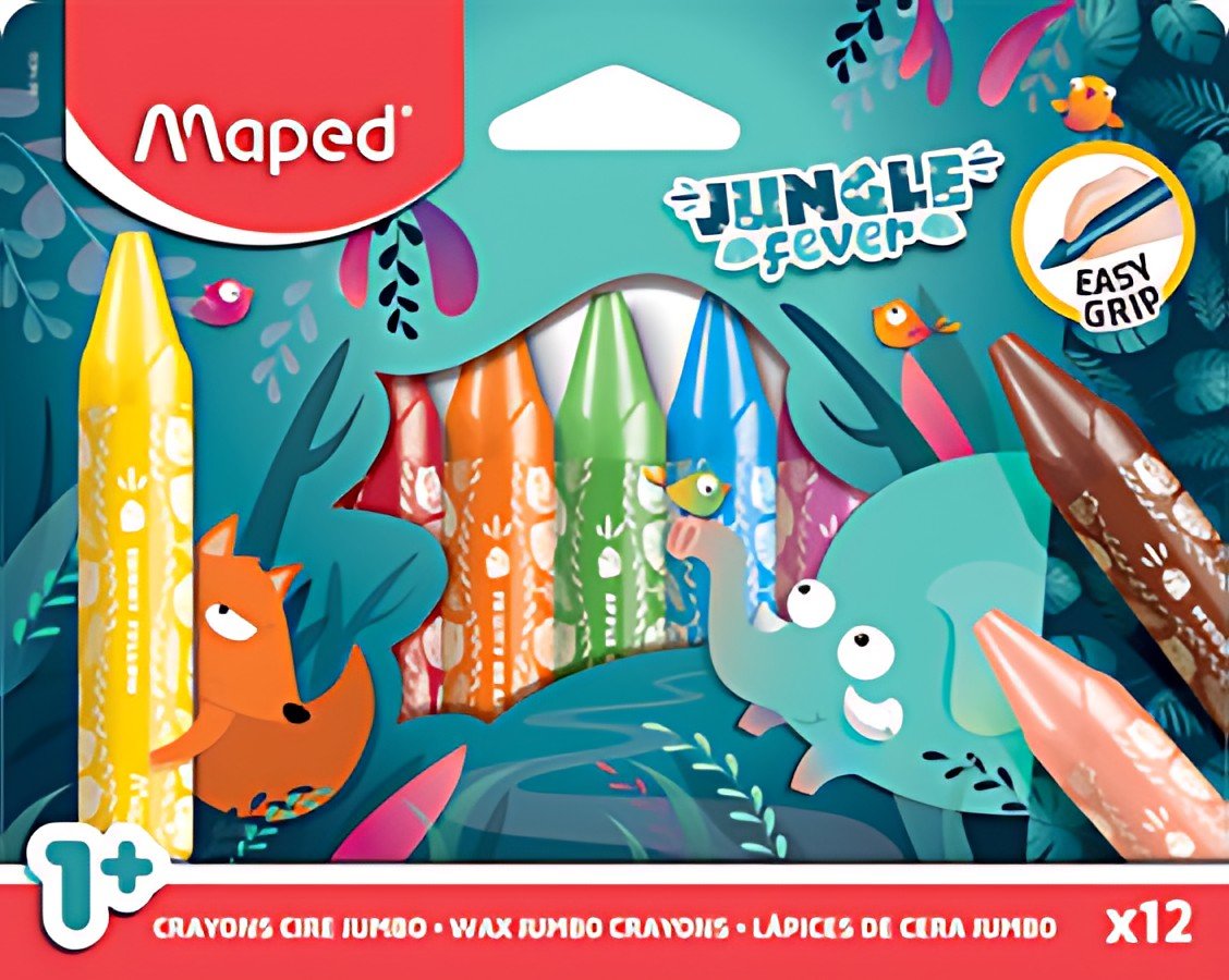Maped Crayon cire JUNGLE fever JUMBO, étui en carton de 12