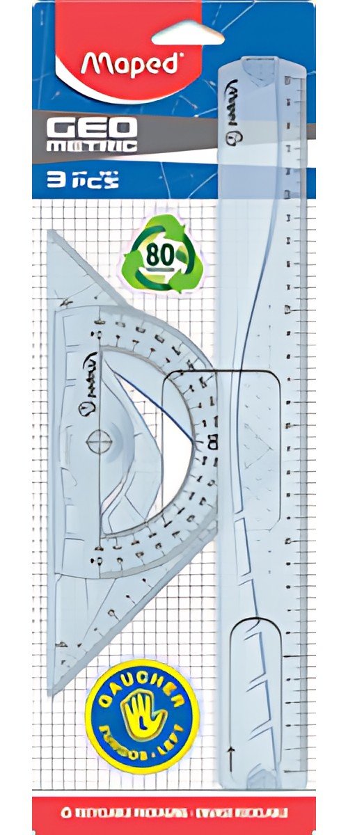 Maped Kit de géométrie pour gauchers, 4 pièces, transparent
