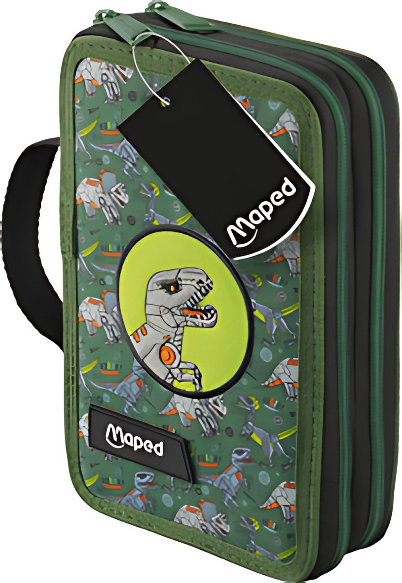 Maped Étui scolaire double Dinosaure, polyester, garni, vert