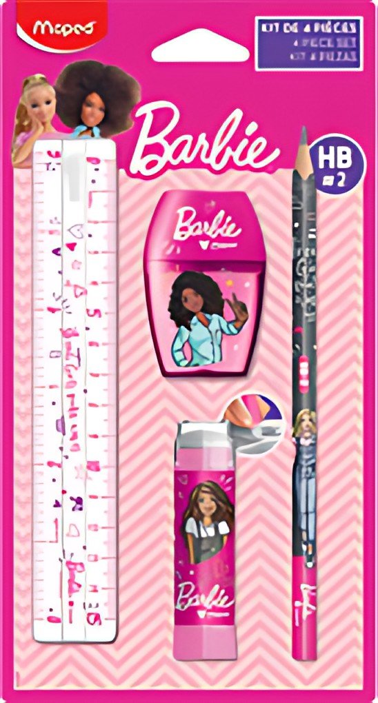 Maped Kit d'écriture Barbie, 4 pièces, sur carte blister