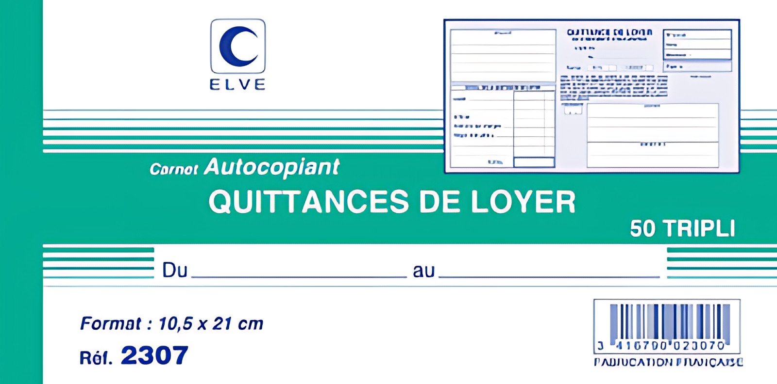 ELVE Manifold "Quittances de loyer", 105 x 210 mm horizontal