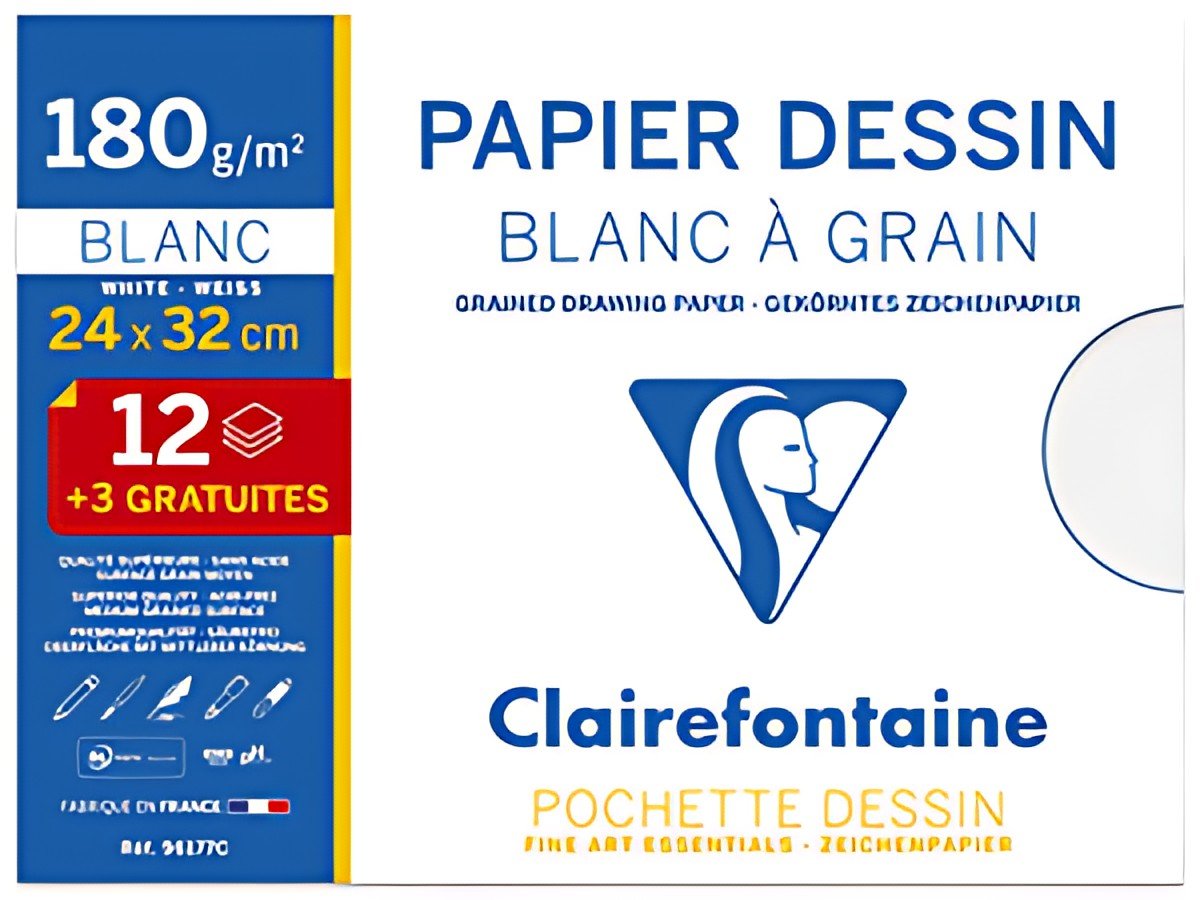 Clairefontaine Papier dessin "Blanc à Grain", pack promo