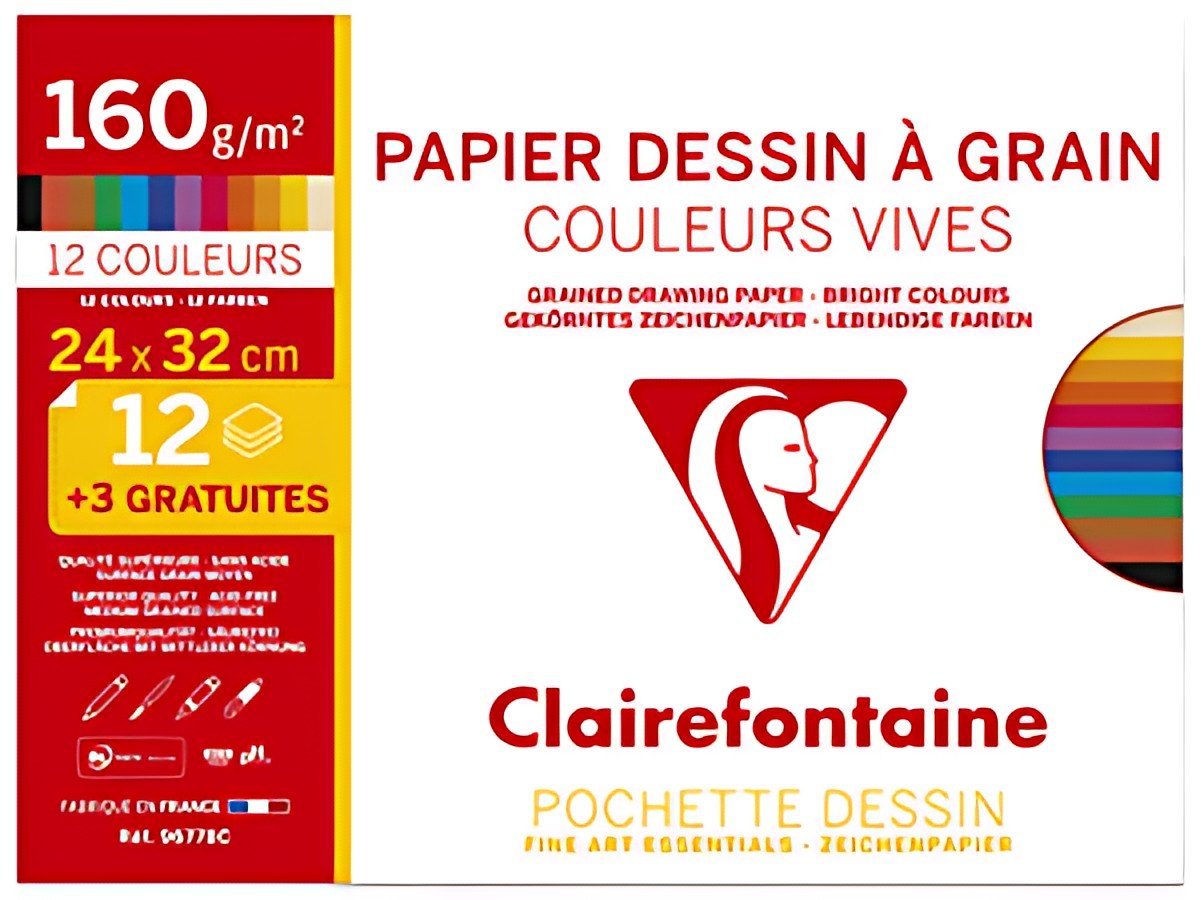 Clairefontaine Papier dessin "à Grain" couleur, pack promo