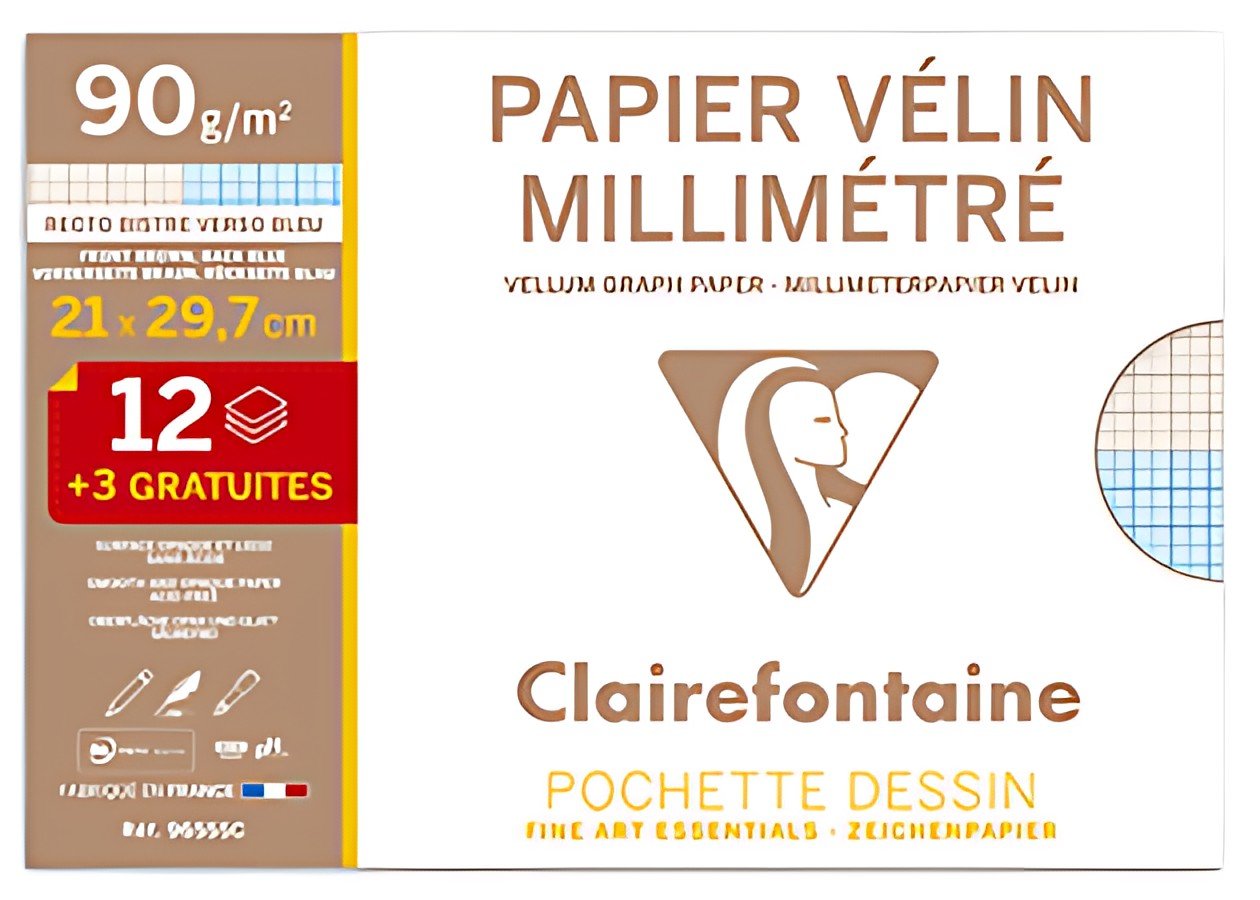 Clairefontaine Papier vélin millimétré, A4, pack promo