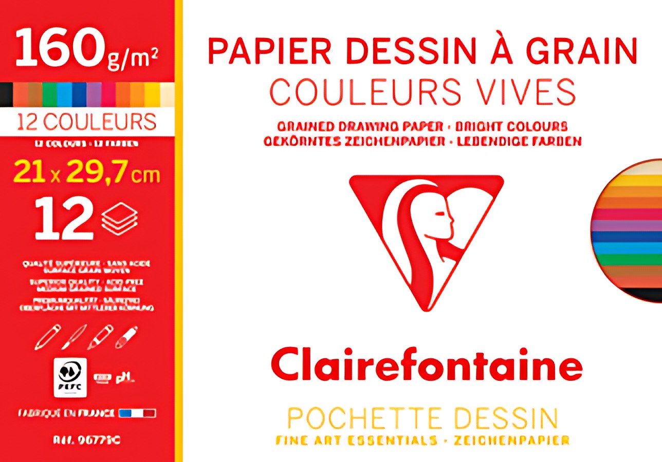 Clairefontaine Papier dessin "à Grain", couleurs vives