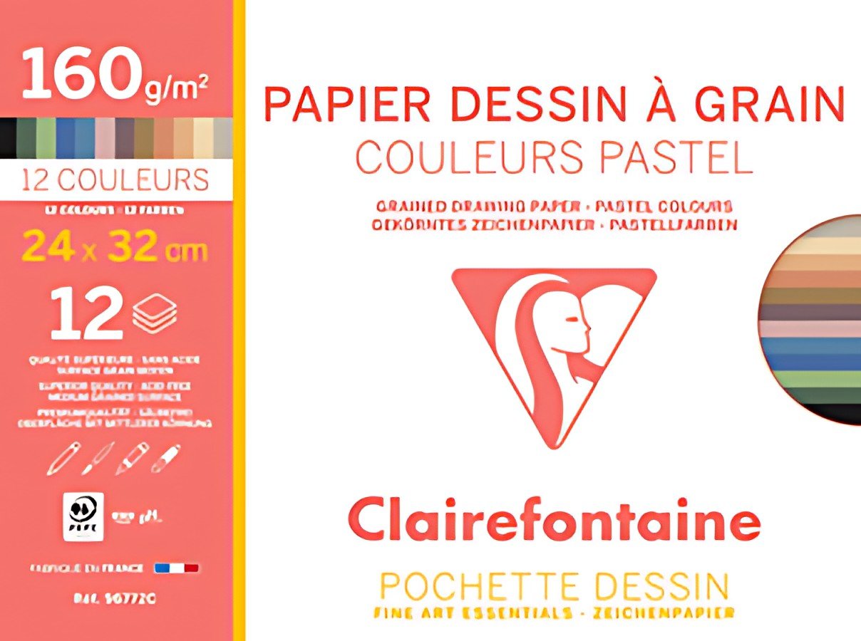 Clairefontaine Papier dessin "à Grain", couleurs pastel