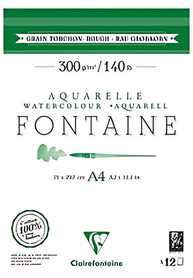 Clairefontaine Bloc de papier aquarelle FONTAINE, torchon,A3