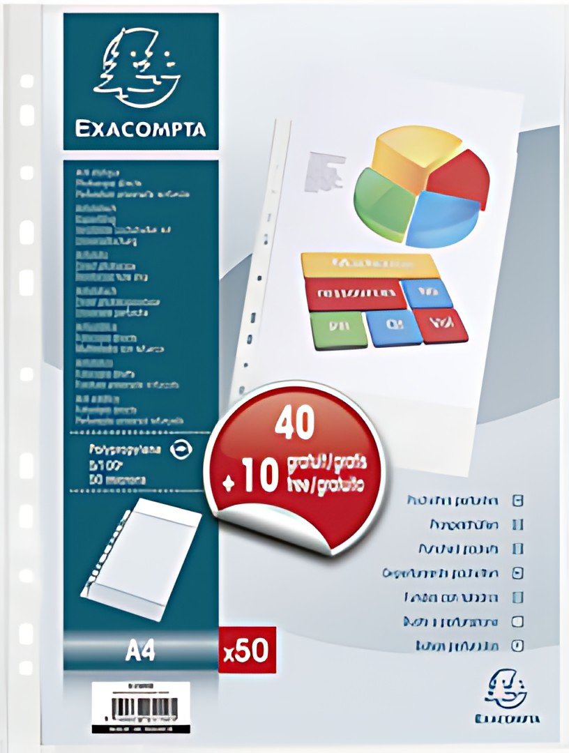 EXACOMPTA Pochette perforée, pack promo 40+10 GRATUITS, A4,