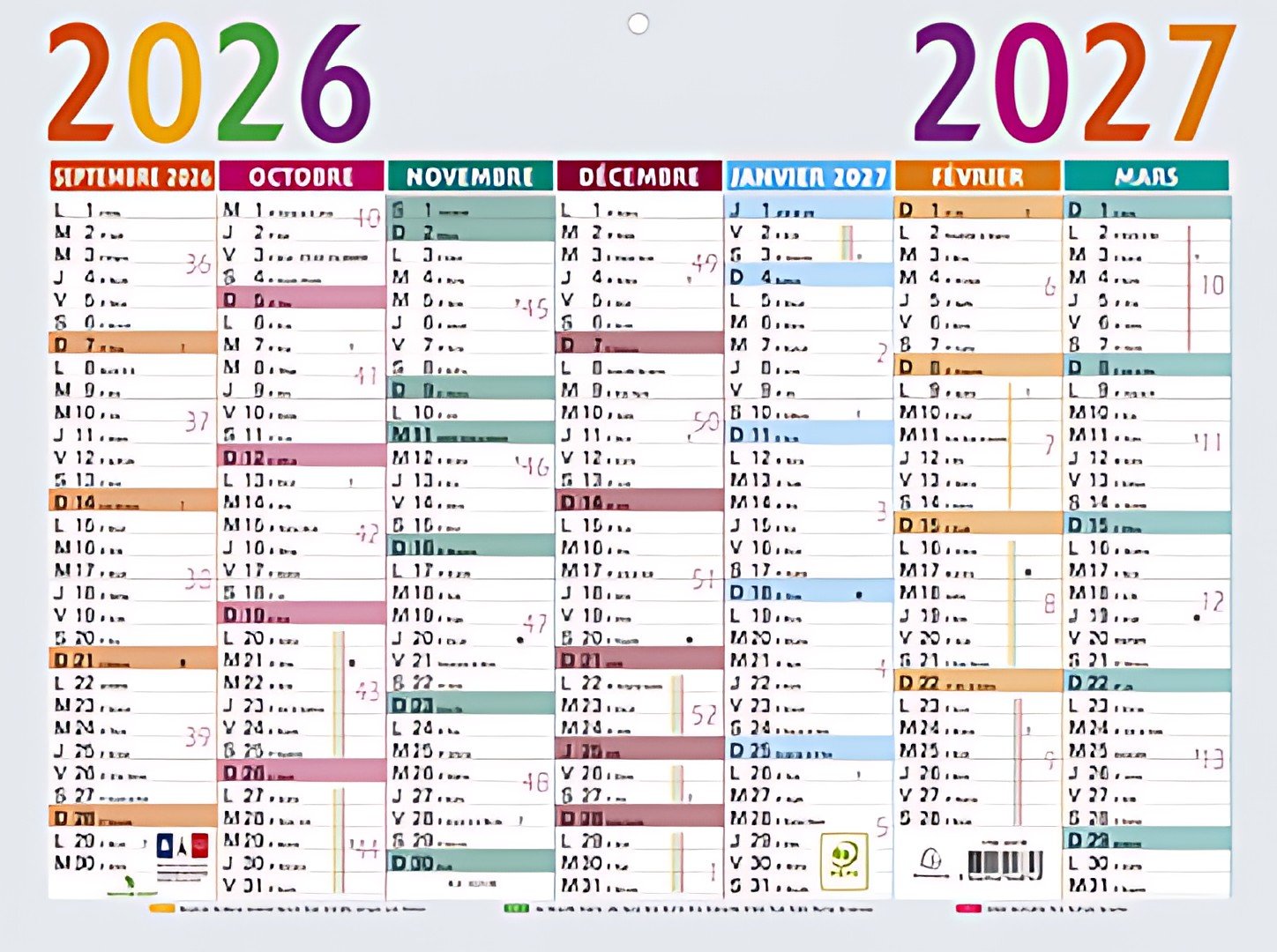 EXACOMPTA Calendrier Multicolore, 2026/2027, 295 x 220 mm