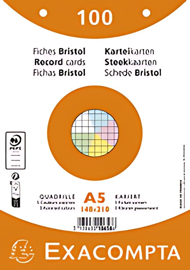 EXACOMPTA Fiches bristol, A5, quadrillé, assorti