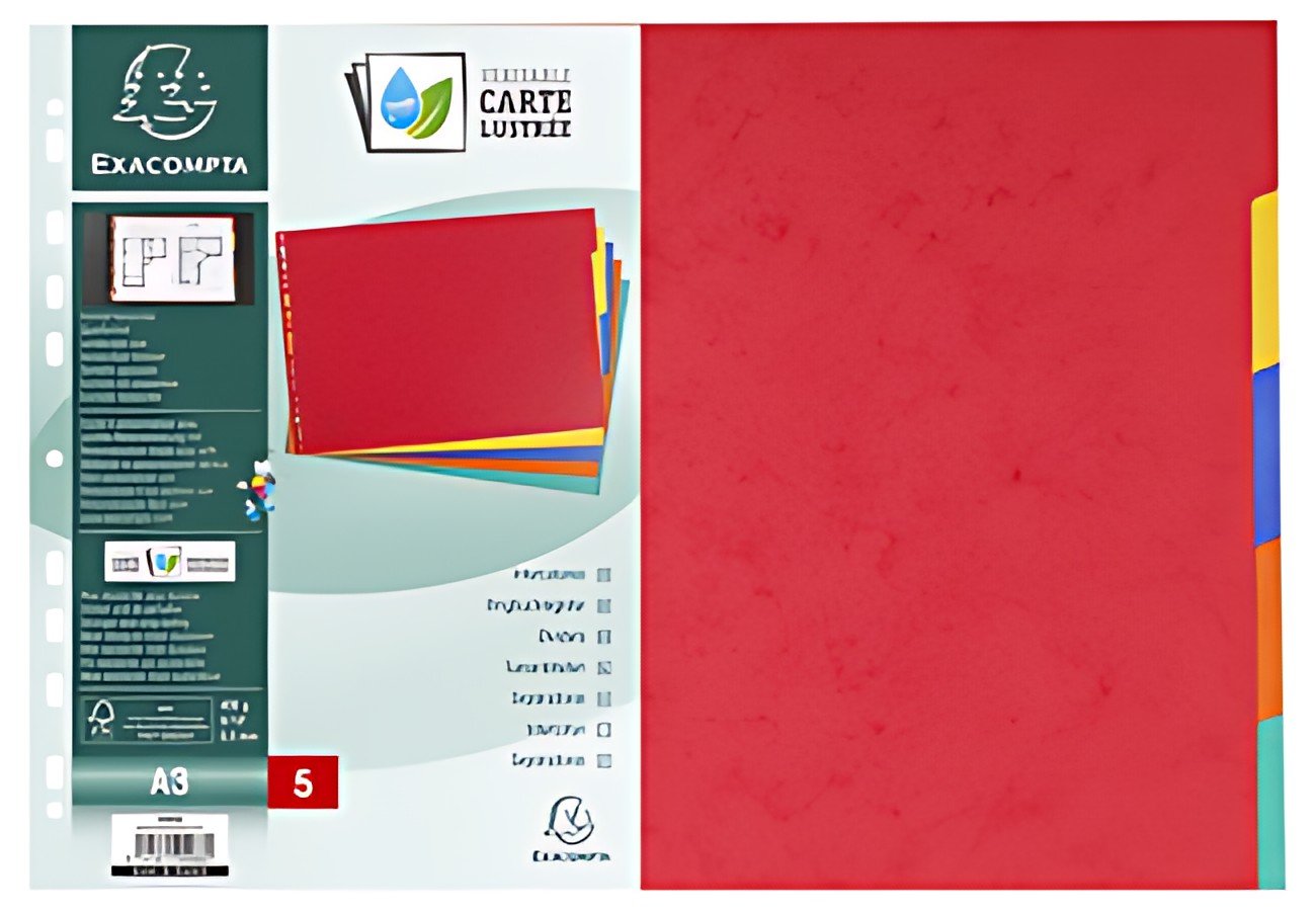 EXACOMPTA Intercalaires en carton, uni A3 paysage, 5 touches
