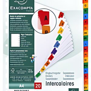 EXACOMPTA Intercalaires carton A-Z, A4, 20 touches, blanc