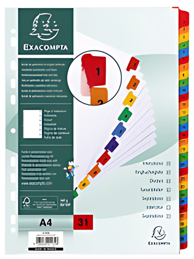 EXACOMPTA Intercalaires en carton 1-31, A4, 31 touches