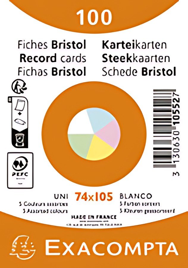 EXACOMPTA Fiches bristol, A7, uni, assorti