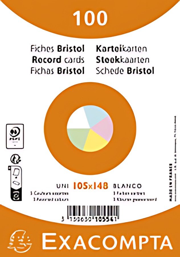 EXACOMPTA Fiches bristol, A6, uni, assorti