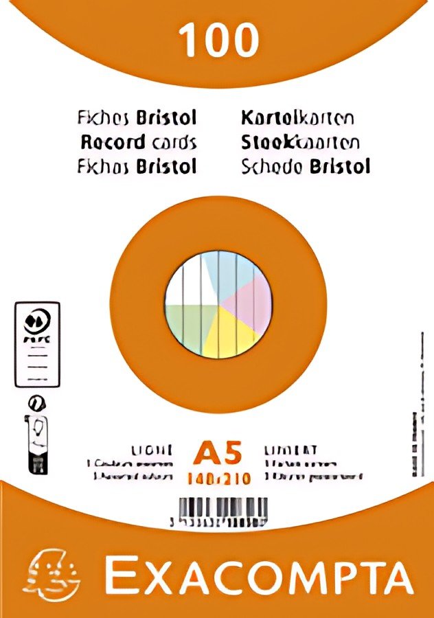 EXACOMPTA Fiches bristol, A5, ligné, assorti