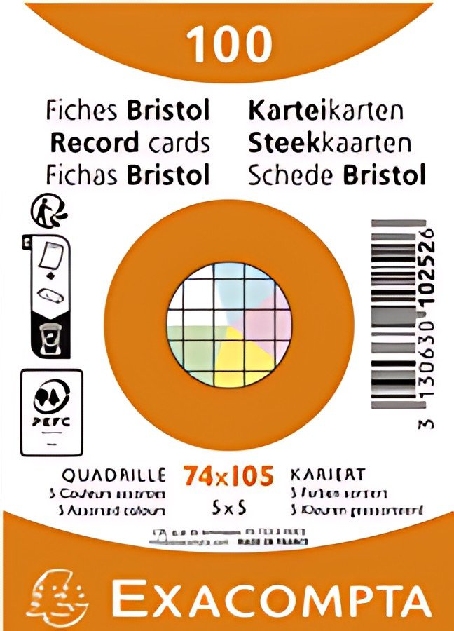 EXACOMPTA Fiches bristol, A7, quadrillé, assorti
