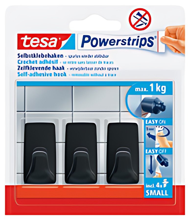 tesa Powerstrips Crochet adhésif SMALL rectangulaire, noir