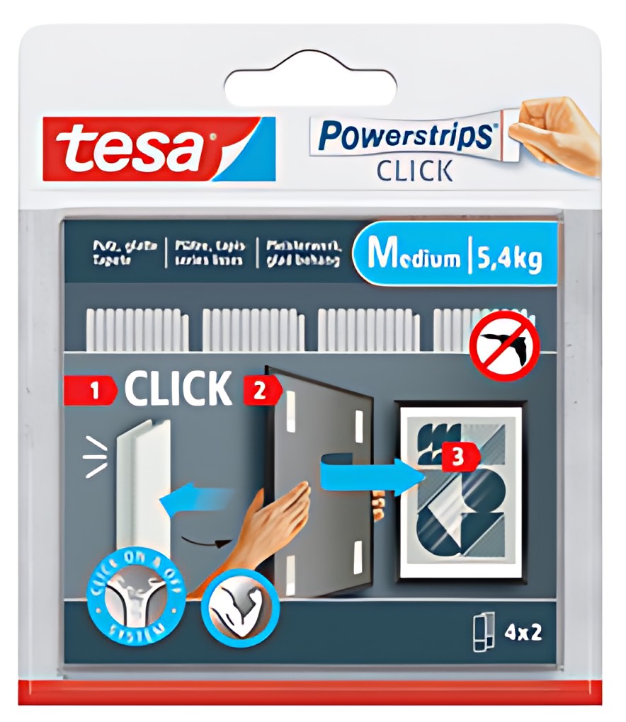 tesa Bande auto-agrippante Powerstrips CLICK, medium, blanc