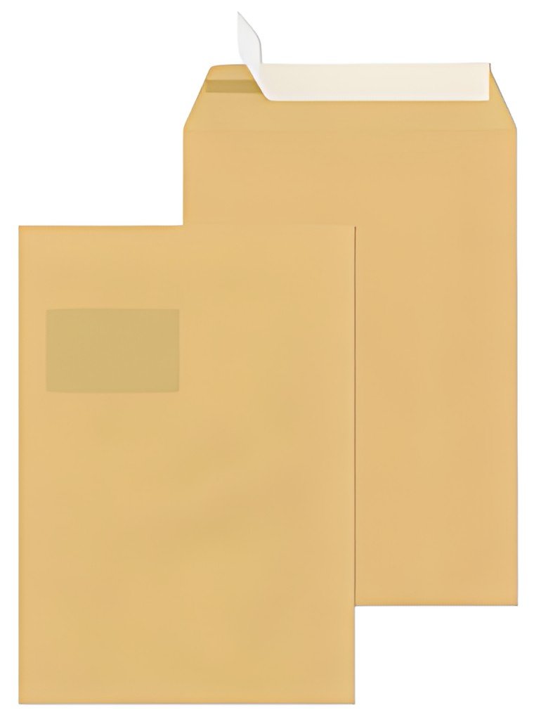 Sac postal MAILmedia adhésif C4, avec fenêtre, marron