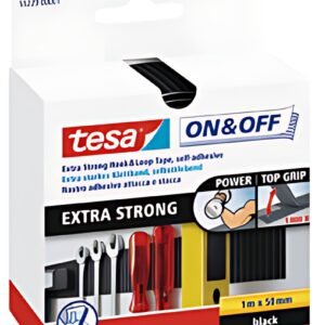 tesa On & Off Bande auto-agrippante Extra Strong, noir