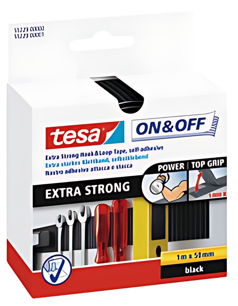 tesa On & Off Bande auto-agrippante Extra Strong, noir
