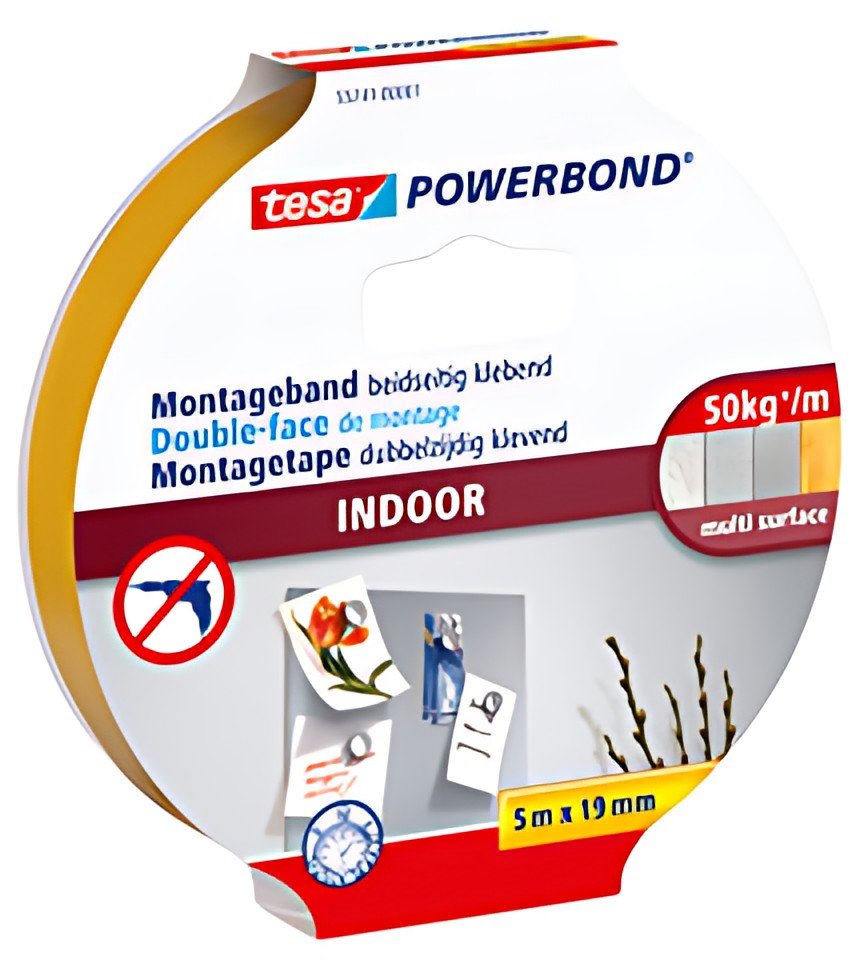 tesa Powerband Adhésif de montage INDOOR, 19 mm x 5 m