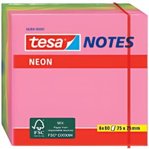 tesa Bloc de notes adhésives, couleurs néon, 75 x 75 mm
