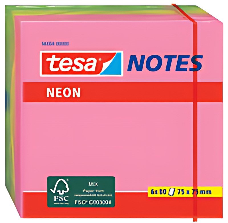 tesa Bloc de notes adhésives, couleurs néon, 75 x 75 mm