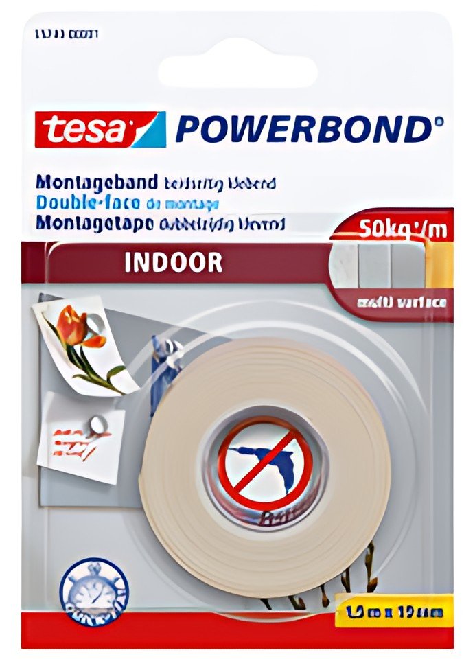 tesa Powerband Adhésif de montage INDOOR, 19 mm x 1,5 m