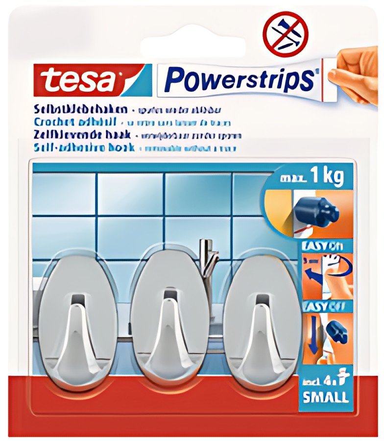 tesa Powerstrips Crochet adhésif SMALL, ovale, chromé