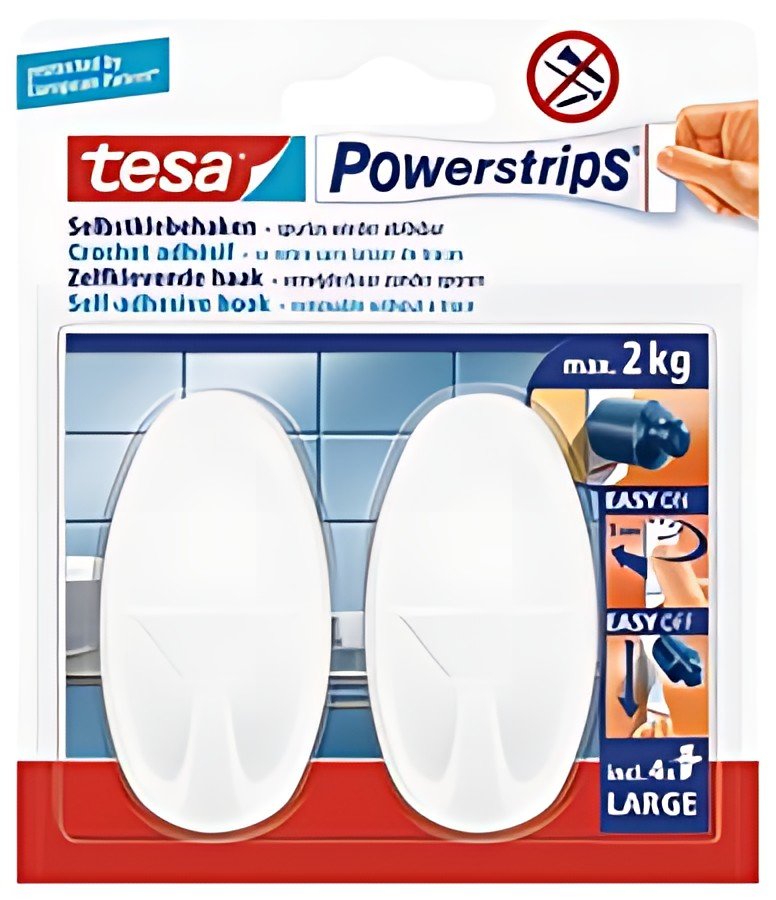 tesa Powerstrips Crochet adhésif LARGE, oval, blanc
