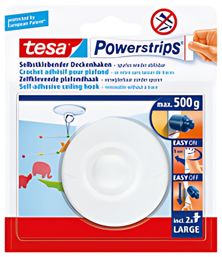 tesa Powerstrips Crochet adhésif pour plafond, blanc