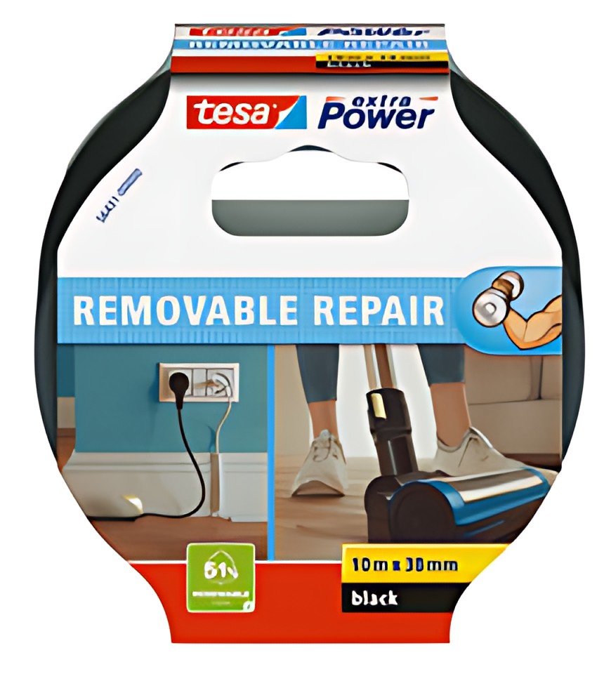 tesa Ruban adhésif toilé extra Power REMOVABLE REPAIR, noir