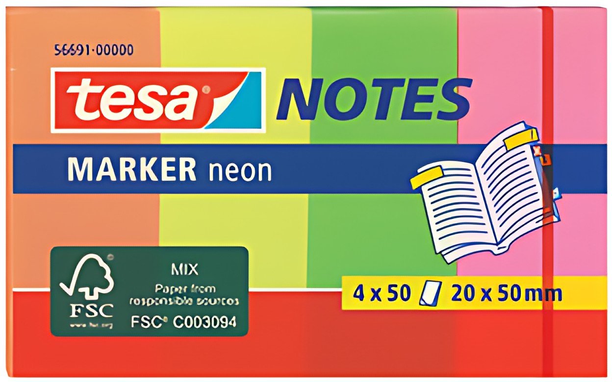 tesa Index repositionnable Marker, couleurs néons,50 x 20 mm