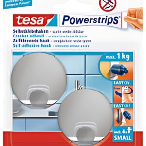 tesa Powerstrips Crochet adhésif SMALL, métal, rond