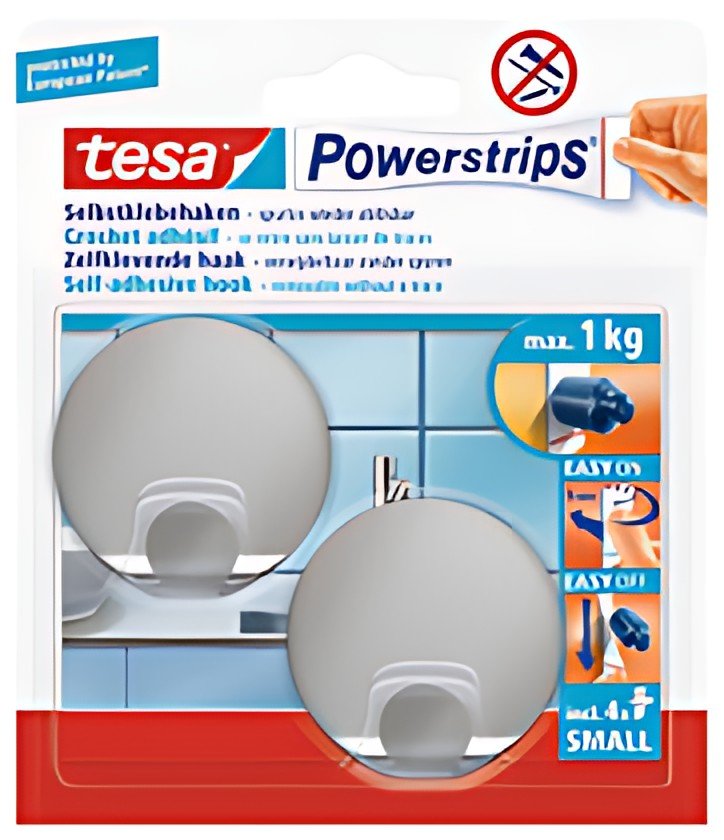 tesa Powerstrips Crochet adhésif SMALL, métal, rond