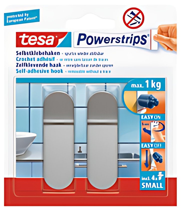 tesa Powerstrips Crochet adhésif SMALL, métal, long