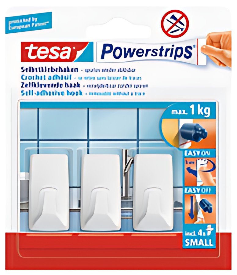 tesa Powerstrips Crochet SMALL rectangle, blanc