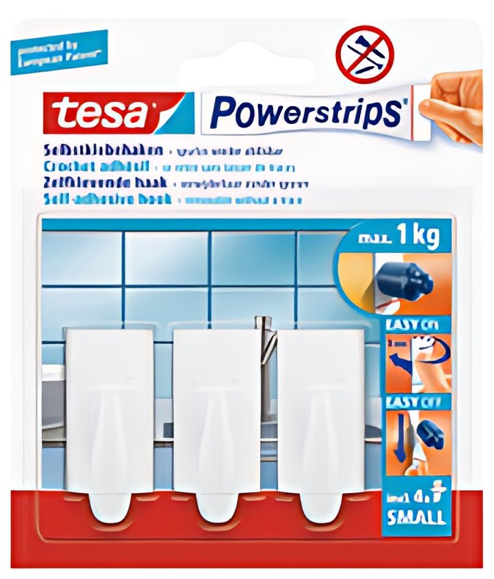tesa Powerstrips Crochet adhésif SMALL, tendance, blanc