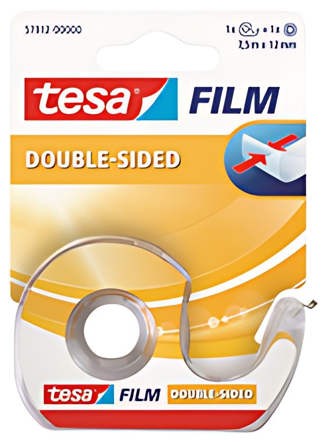 tesa Film Ruban adhésif double face,12 mm x 7,5 m + dévidoir
