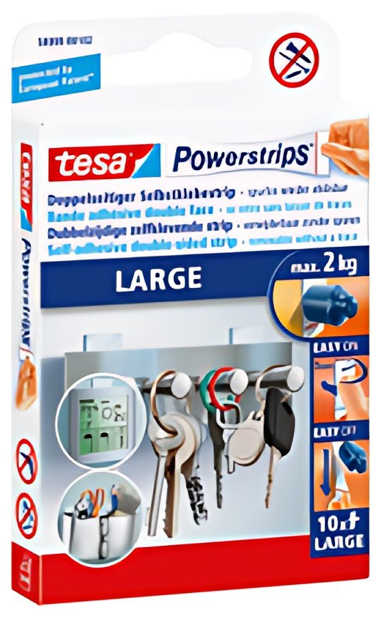 tesa Powerstrips LARGE, fixe des objets jusqu'à 2,0 kg