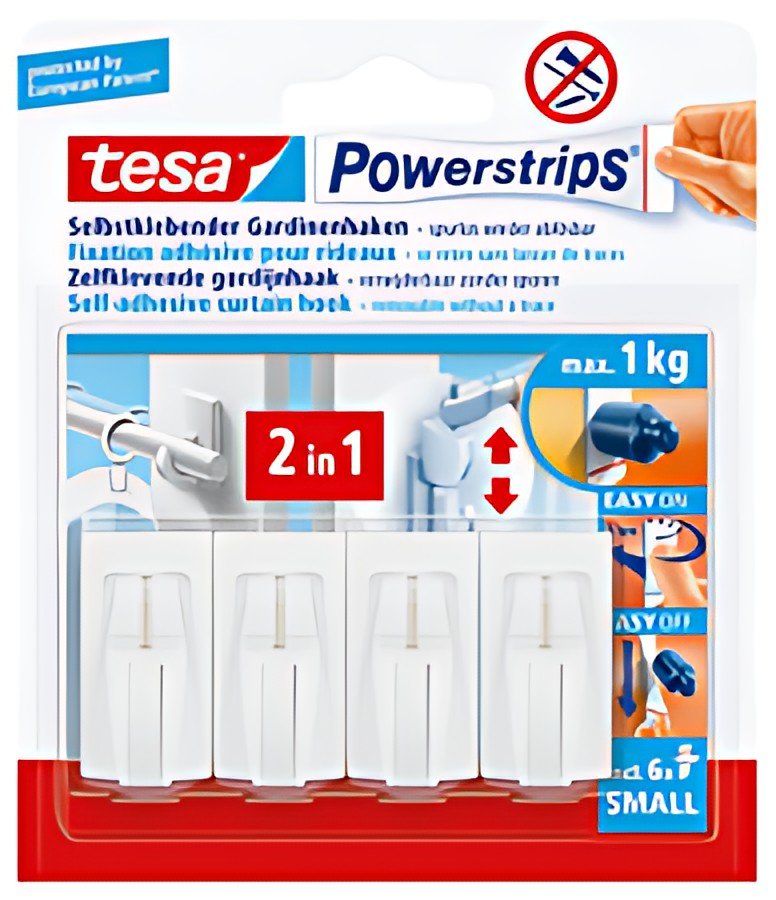 tesa Powerstrips Fixation adhésive pour rideaux Vario, blanc