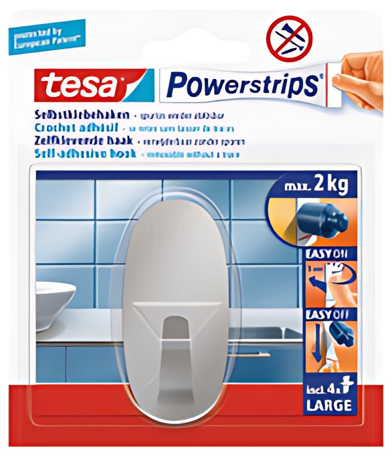 tesa Powerstrips Crochet adhésif LARGE, métal, oval