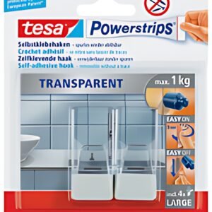 tesa Powerstrips Crochet adhésif LARGE, transparent / blanc