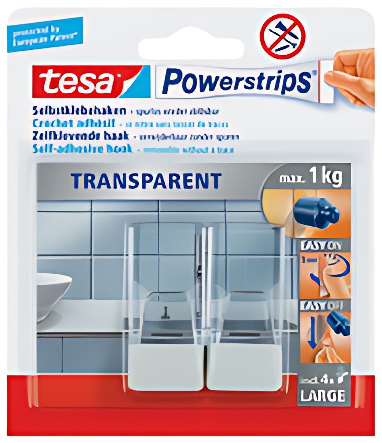 tesa Powerstrips Crochet adhésif LARGE, transparent / blanc