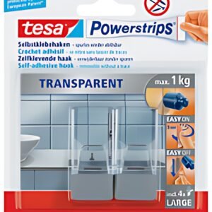tesa Powerstrips Crochet adhésif LARGE, transparent / chrome