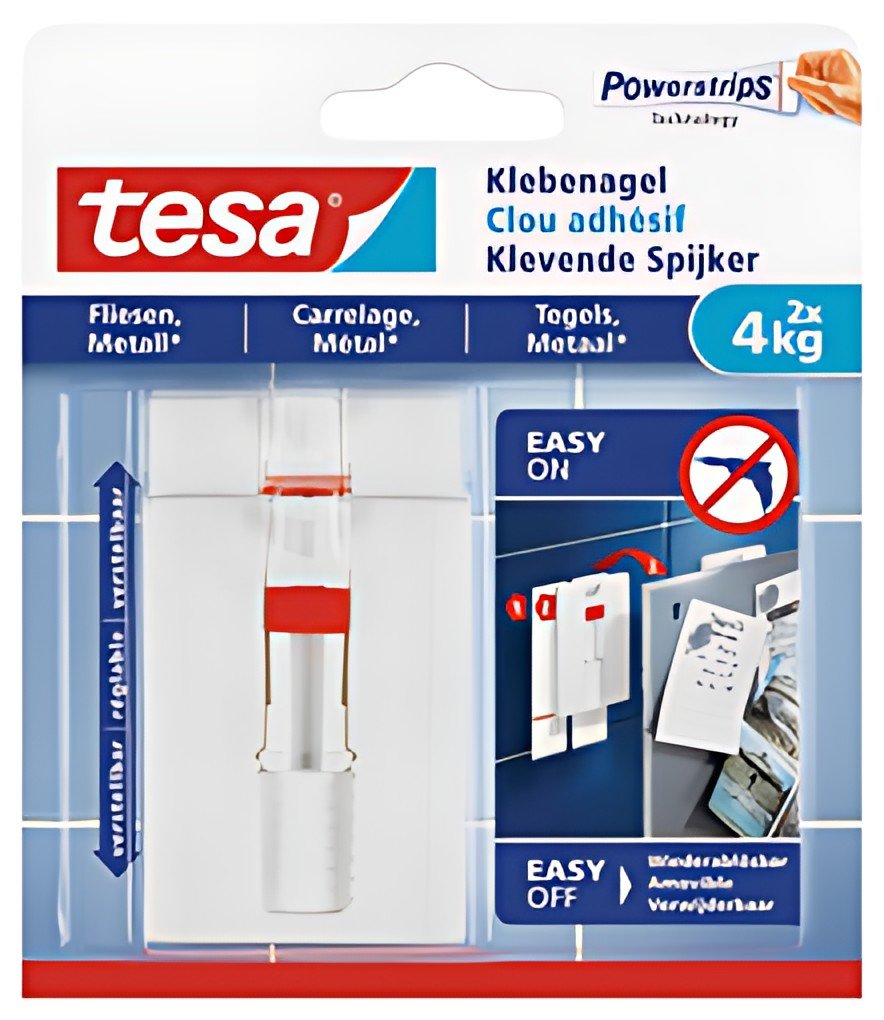 tesa Powerstrips Clou adhésif pour carrelage et métal, 4,0
