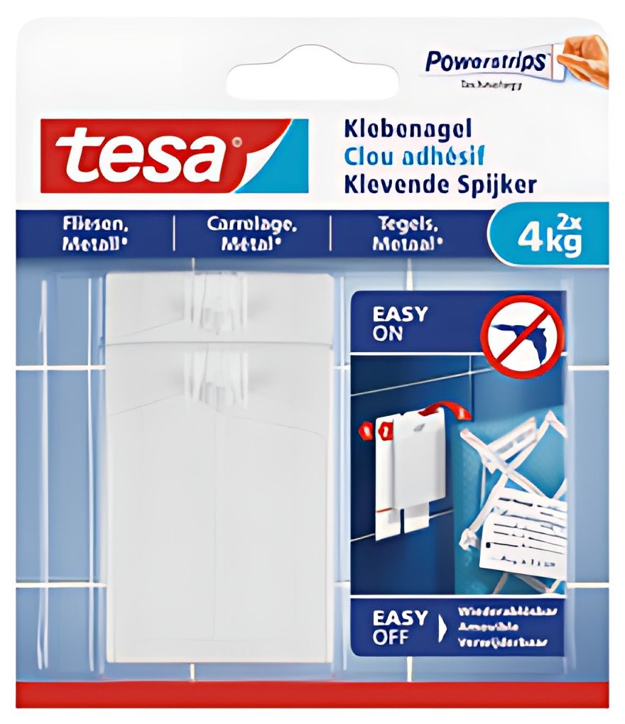 tesa Powerstrips Clou adhésif pour carrelage et métal, 4,0
